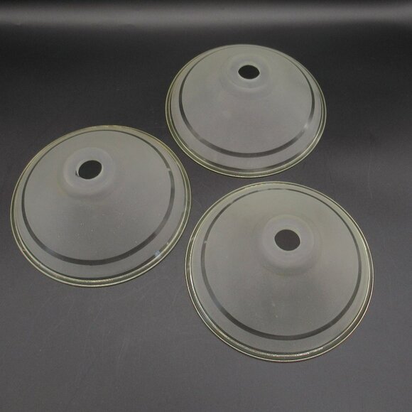 Set Of 3 Frosted Glass Light Lamp Shades With Clear Stripes Art Deco 6.75" - Picture 4 of 9